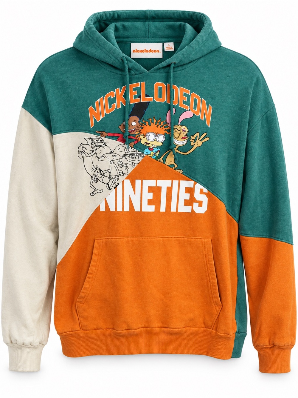 Nickelodeon 90s Nineties Colorblock Hoodie Mens Large Rugrats Hey Arnold